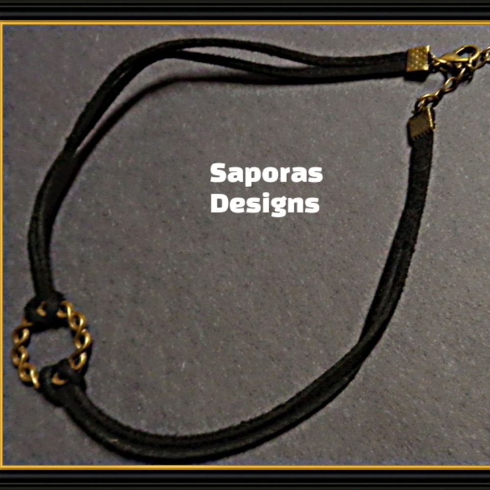 Black Leather Choker Design Necklace With Charm